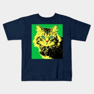 POP ART CAT YELLOW - GREEN Kids T-Shirt